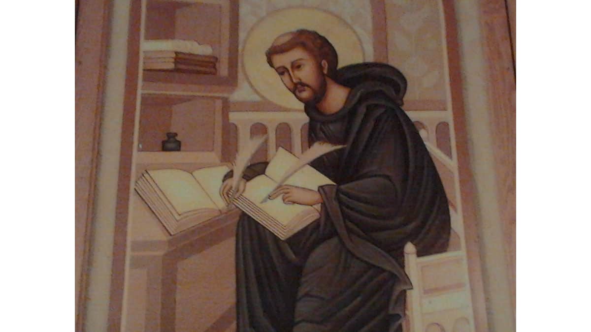 Bede depicted at St. Bede's school, Chennai